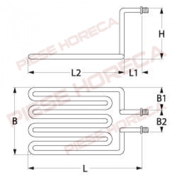 Rezistenta friteuza Bartscher 3250W 230V, 1 circuit, lungime totala 265mm, latime 185mm, inaltime 200mm, 2 gauri de fixare
